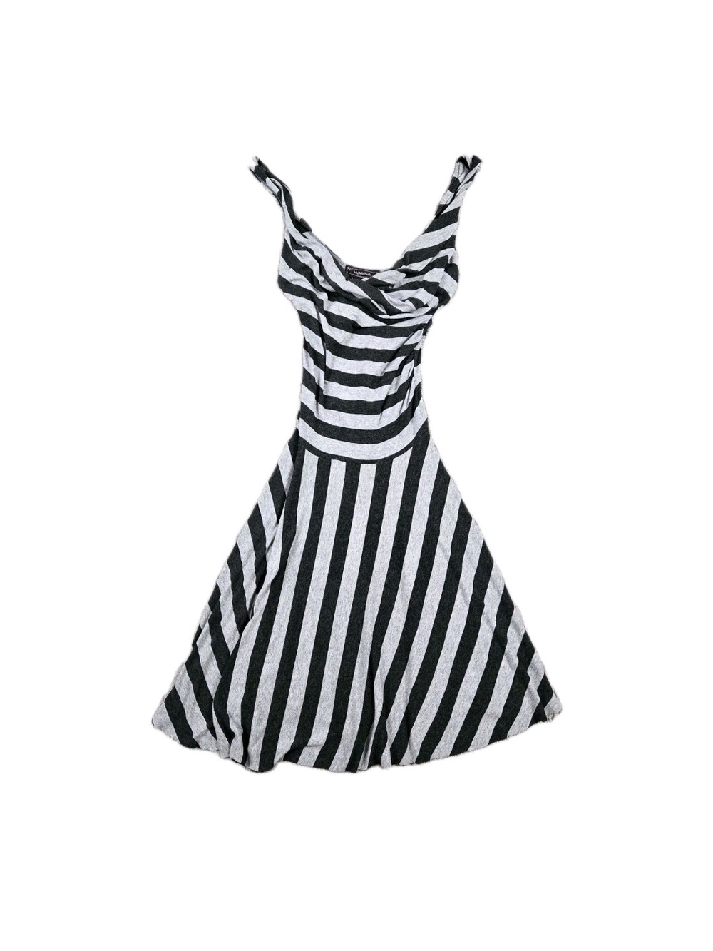 My Michelle Y2k Dress Cowl Neck Gray Stripe Sleeveless Mini Sz M Stretchy Hemmed